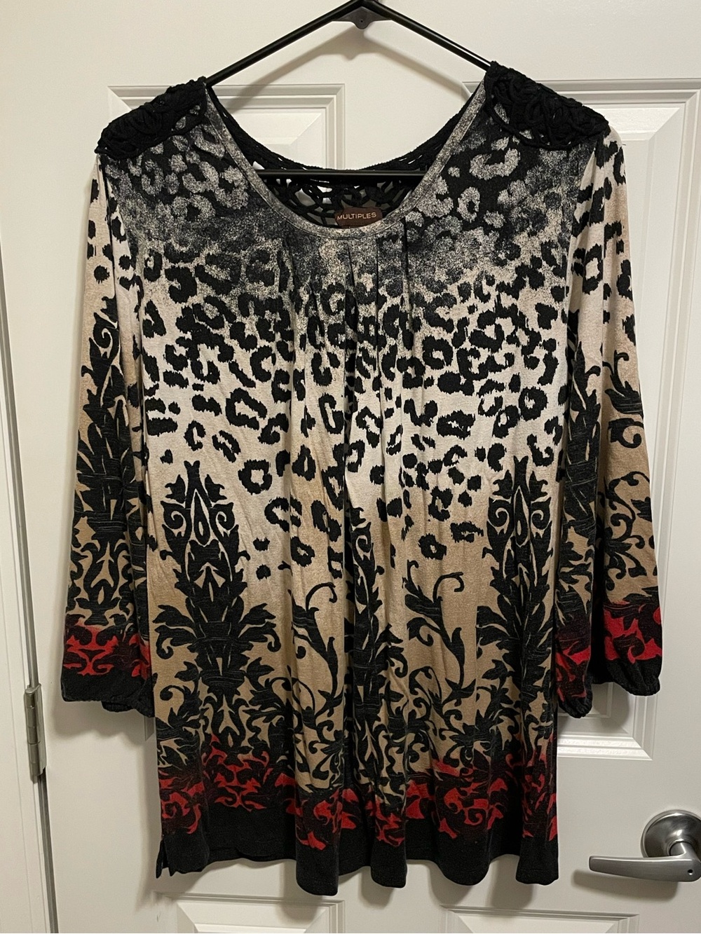 Multiples Beige, Black & Red Animal-Print Tunic